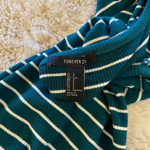 Forever 21 Halter Green and White Striped Ribbed Bodycon Dress - Picture 3 of 3